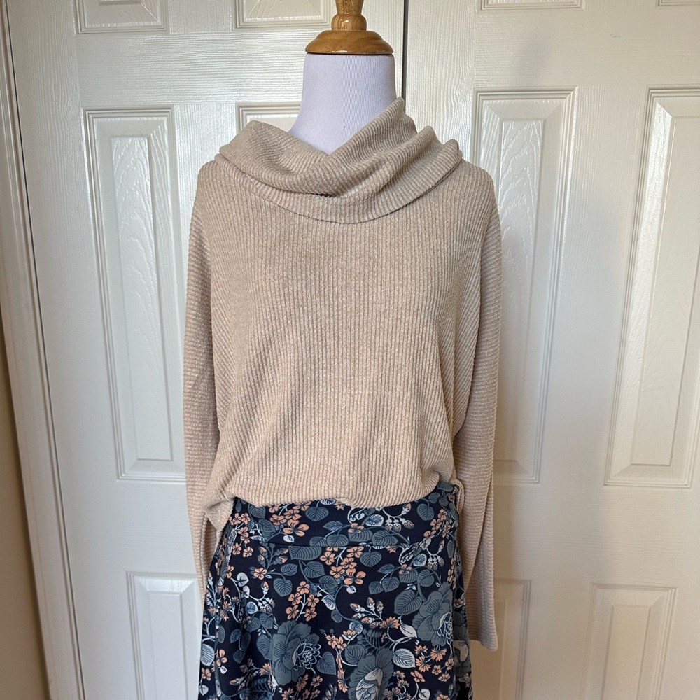chenault  Draped Neck Beige top Sweater Medium